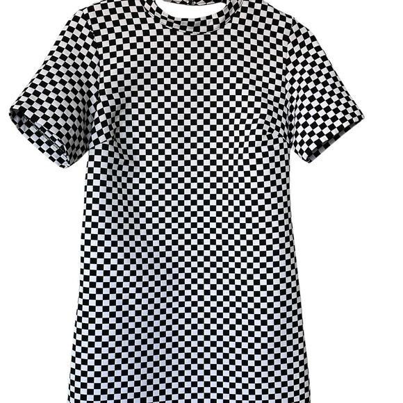 ZARA S Y2K Black White Checked Plaid Sleeve Mini Dress - Picture 7 of 11